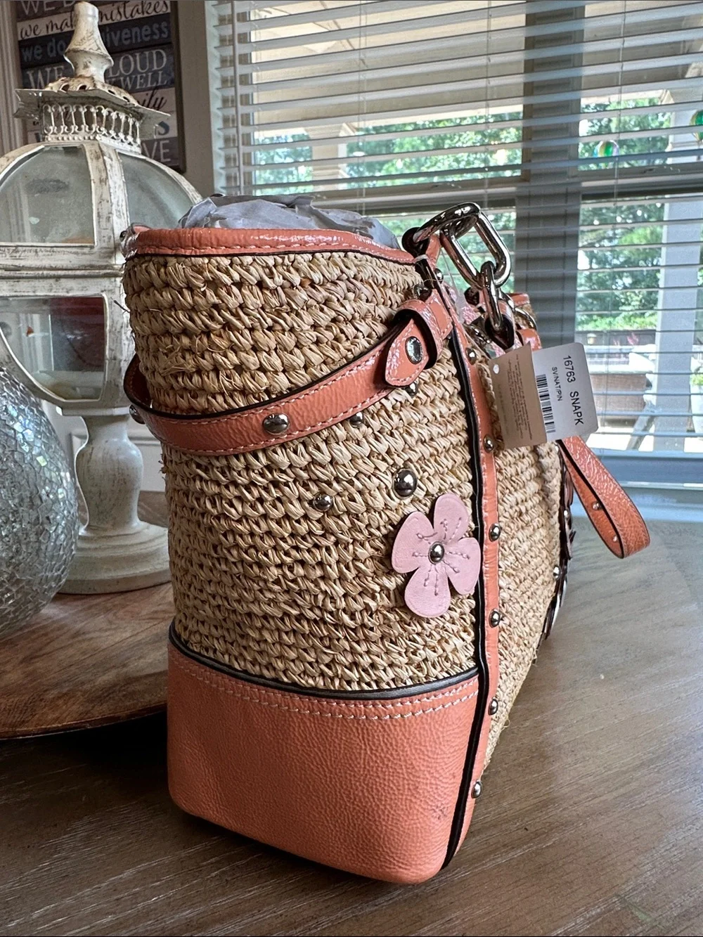 Coach Floral Embellished Straw Natalie Tote NWT - Picture 6 of 16